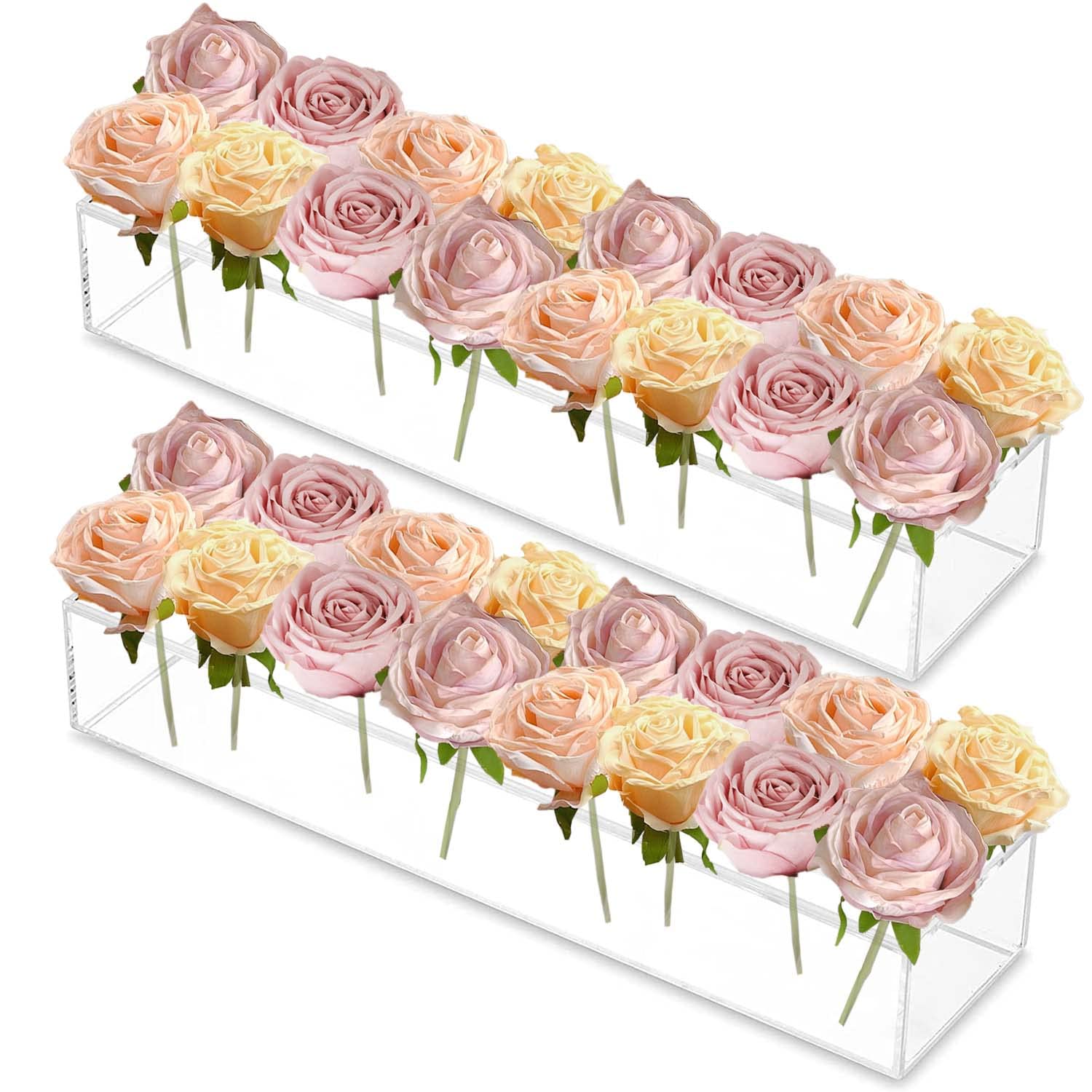 Photo 1 of Acrylic Flower Vase Clear Rectangular Floral Centerpiece for Tables 2 Pack 31.5" Long Vases for Centerpieces Rectangle Vases Roses Flower Holder for Wedding Party Dining Table Decor