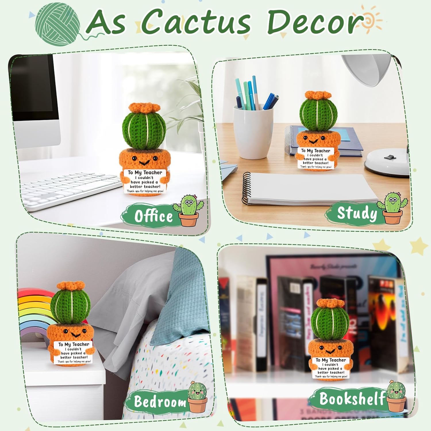 Best Teacher Valentine Appreciation Gifts, Mini Funny Handmade Crochet Cactus Gifts for Tutors, Coach, Coworker, Boss, Thank You Gift for Graduation, Happy Birthday, Retirement, First Day - Image 8