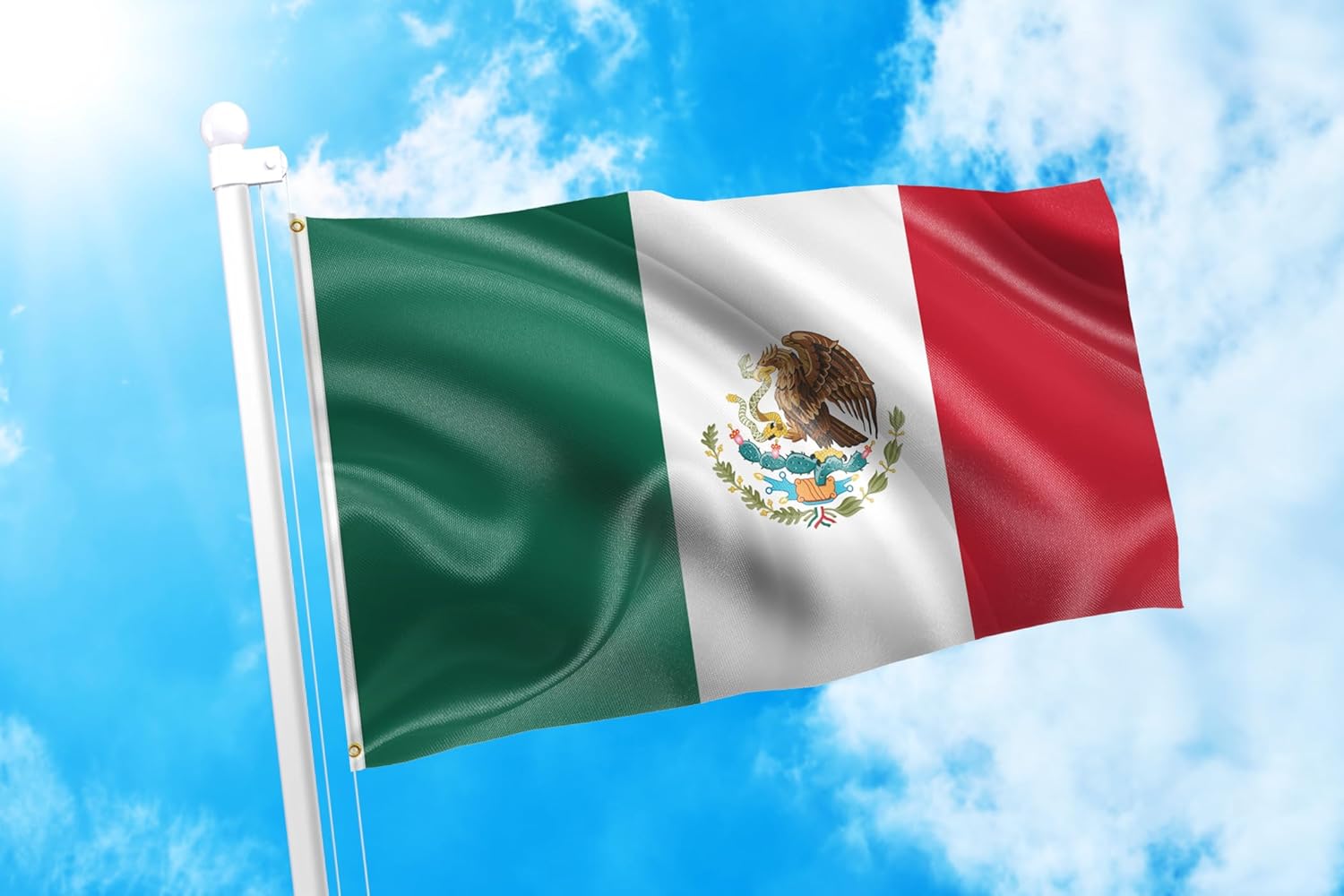 DMSE Mexico Mexican MX Pride Flag 2X3 Ft Foot 100% Polyester 100D Flag UV Resistant - Image 2