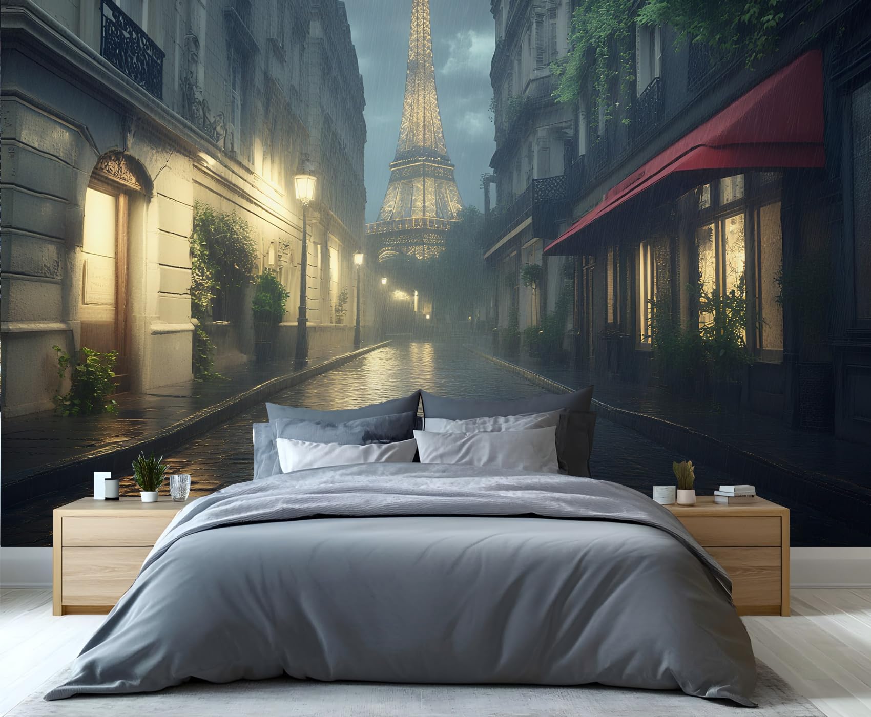 YXQAIED City Street Wallpaper, Oriental Night Pearl Bedroom Wall Paper, Not Self Adhesive Cityscape Wallpaper for Living Room, Stone Road Photo 3D Wall Murals & Room Decor, 400x280cm — image 1