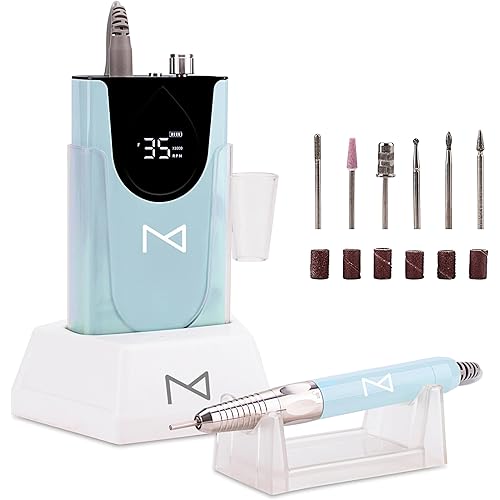 M Max - Professional Nail Drill Machine - 2-in-1 Brushless Motor Nail File - Electric, Cordless, Aluminium Alloy Casing, 35000 RPM, HD Display - Perfect for Salon & Home Use (Mermaid)