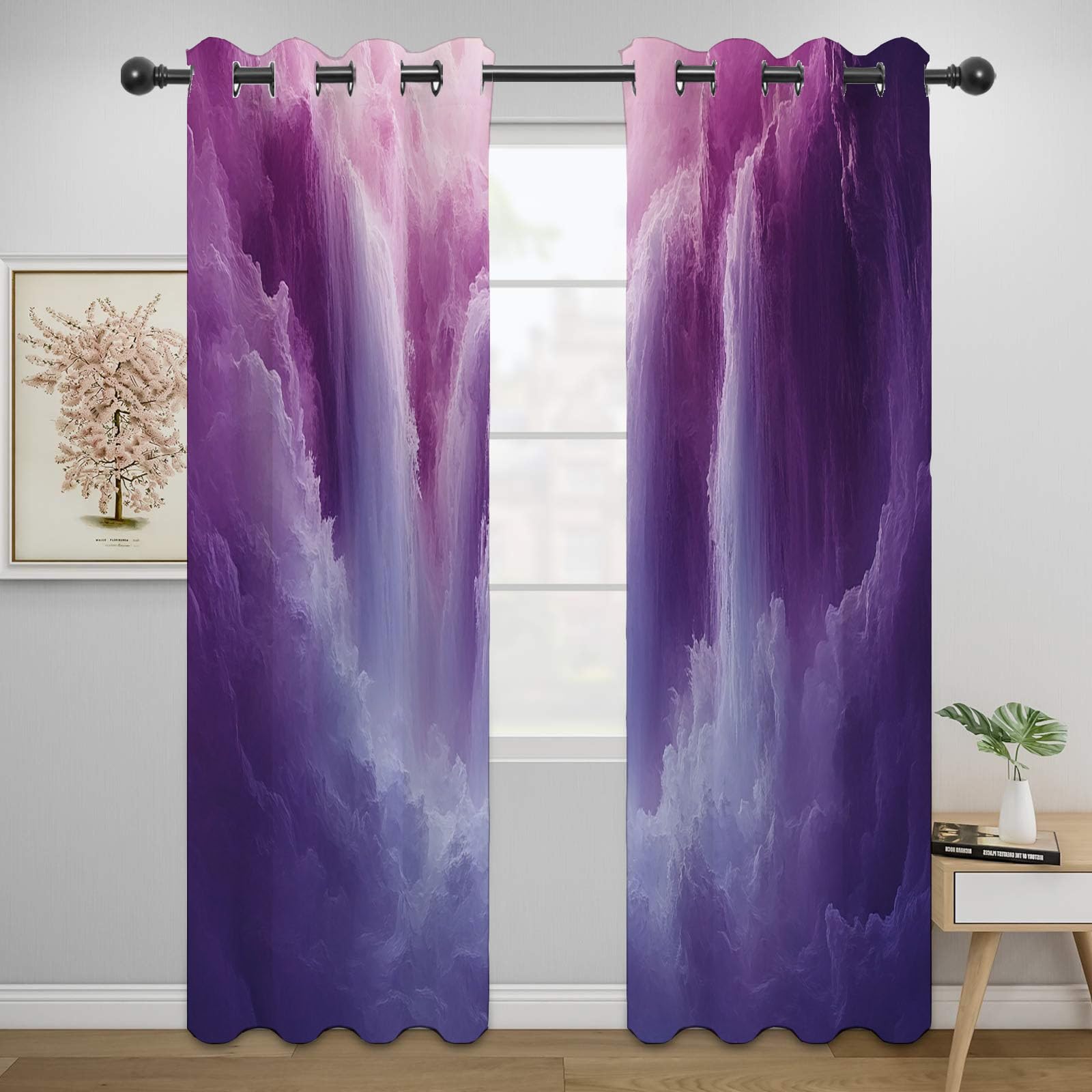 Gardinen Kurz Wohnzimmer Ösenschal Abstrakte Linien Fluss Gardinen mit Ösen Boho Style Vorhänge Curtains for Bedroom-H220 x B132 cm (2er Pack)