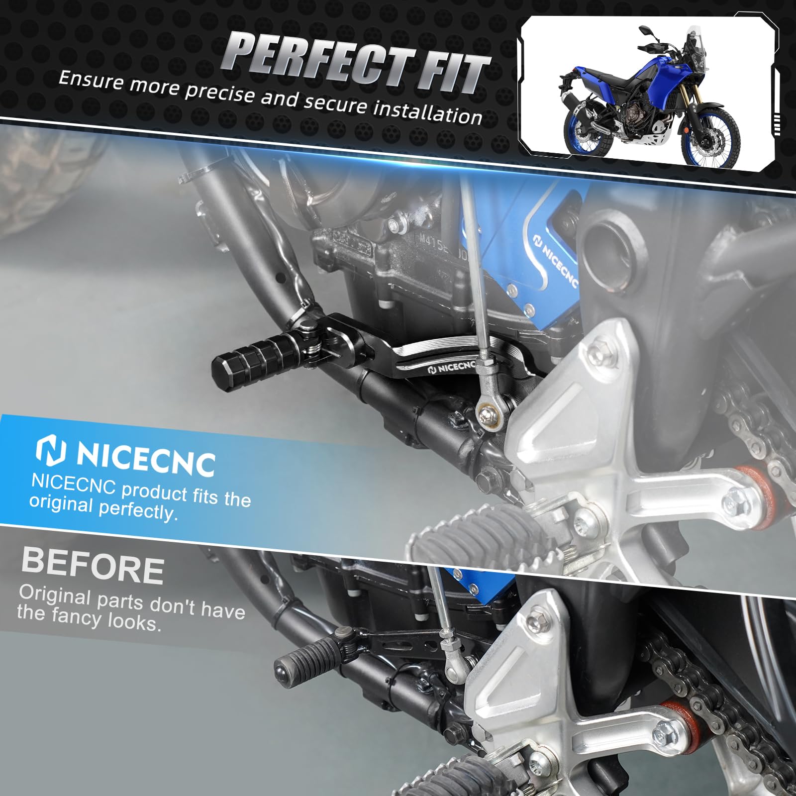 NICECNC Levier de Commande de Transmission en Aluminium Compatible avec Tenere 700/XTZ 700 2019-2024, Tenere 700 Rally Edition 2020-2024, usiné CNC, Noir