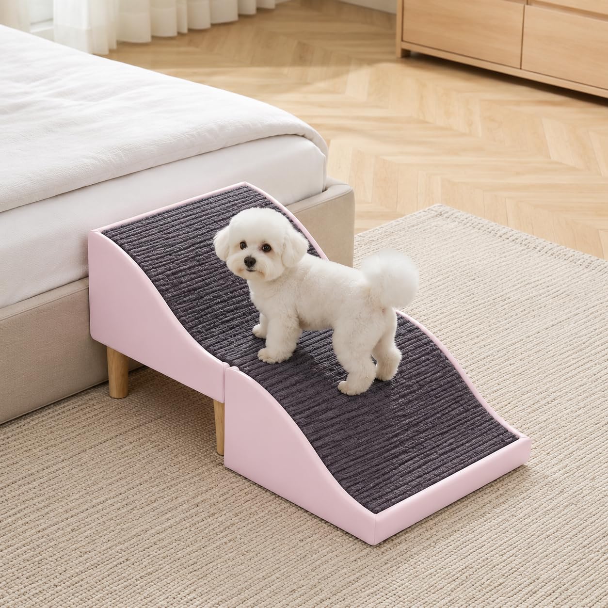 Rampa Pieghevole per Animali Domestici con Superficie Morbida E Antiscivolo Costruzione Robusta per Un Supporto Sicuro Design Onde per Un'inclinazione, Rosa, Onda