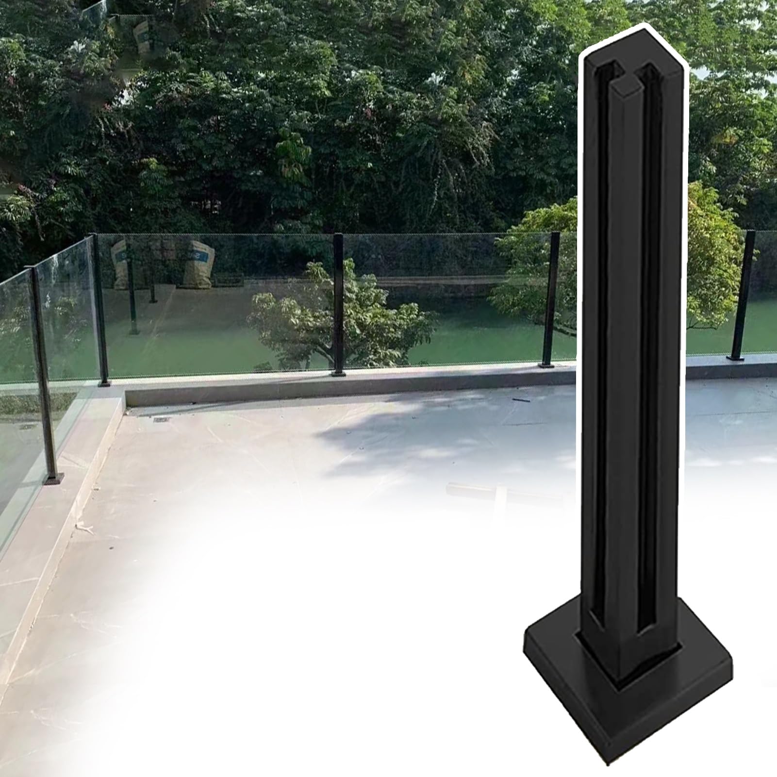 Poteau pour garde-corps en verre de terrasse en inox brossé élégant