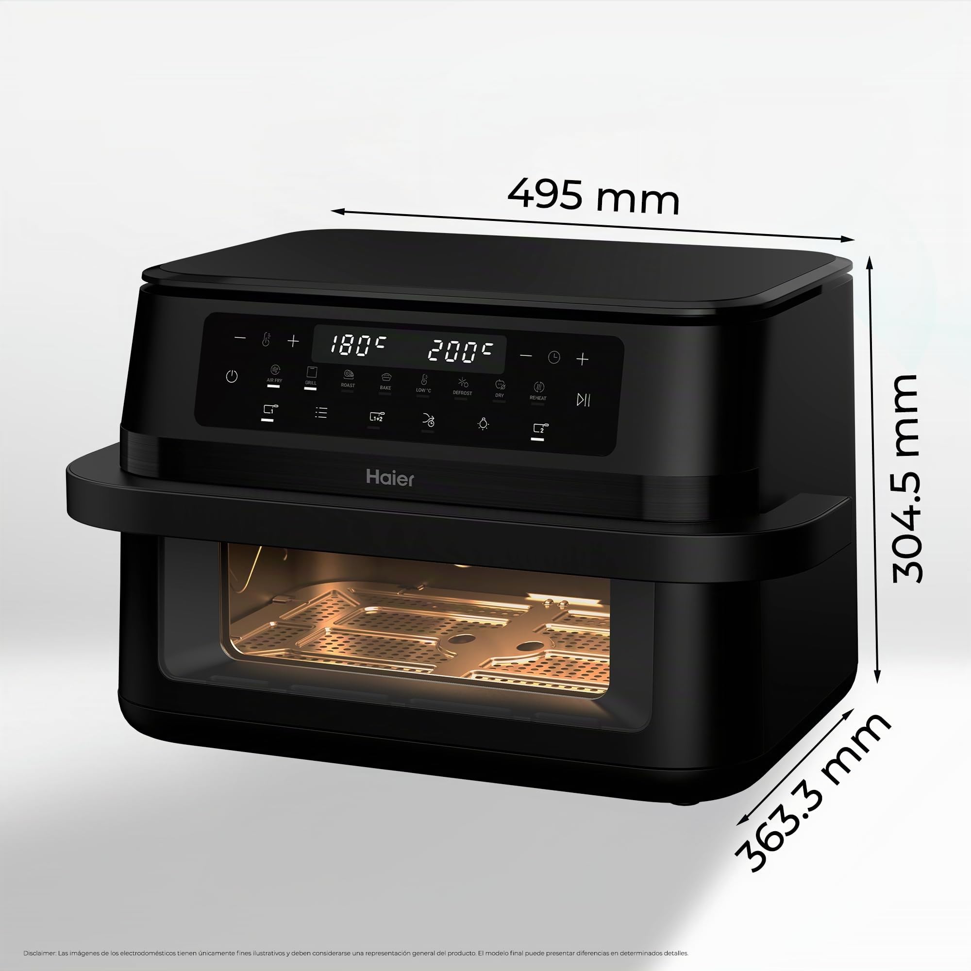 Haier Freidora de Aire Doble Cajón Flex 11L con Divisor y Ventana, 8 en 1: Air Fry, Grill, Asar, Hornear, Secar, Recalentar, Descongelar, Cocción Lenta, Sync, Antiadherente, Lavavajillas [HAF3ADW]