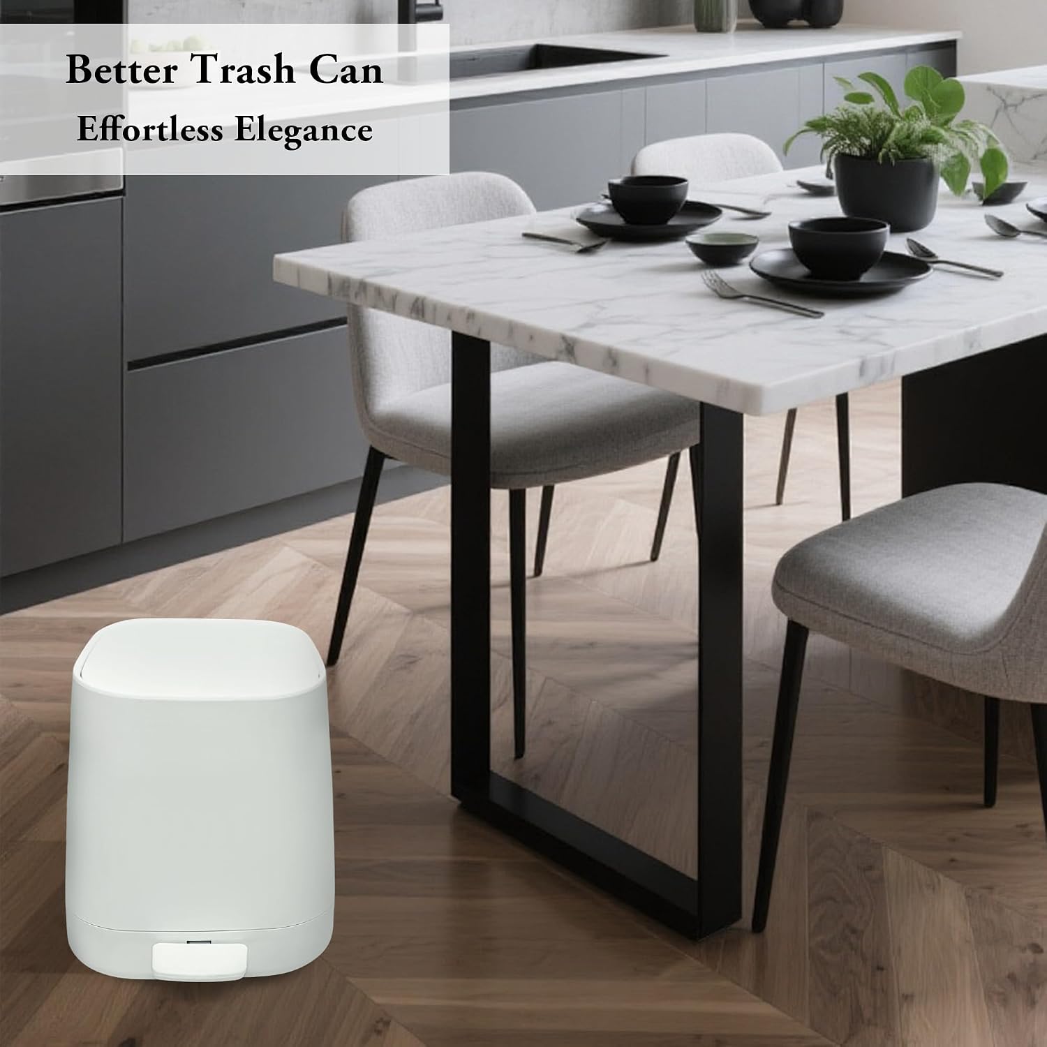 Modern Elegance Bathroom Accessories Set with Trash Can, Soap Dispensers,Toothbrush Cup,Toilet Brush,and Tray for Bathroom Decor (White, Bath Set)