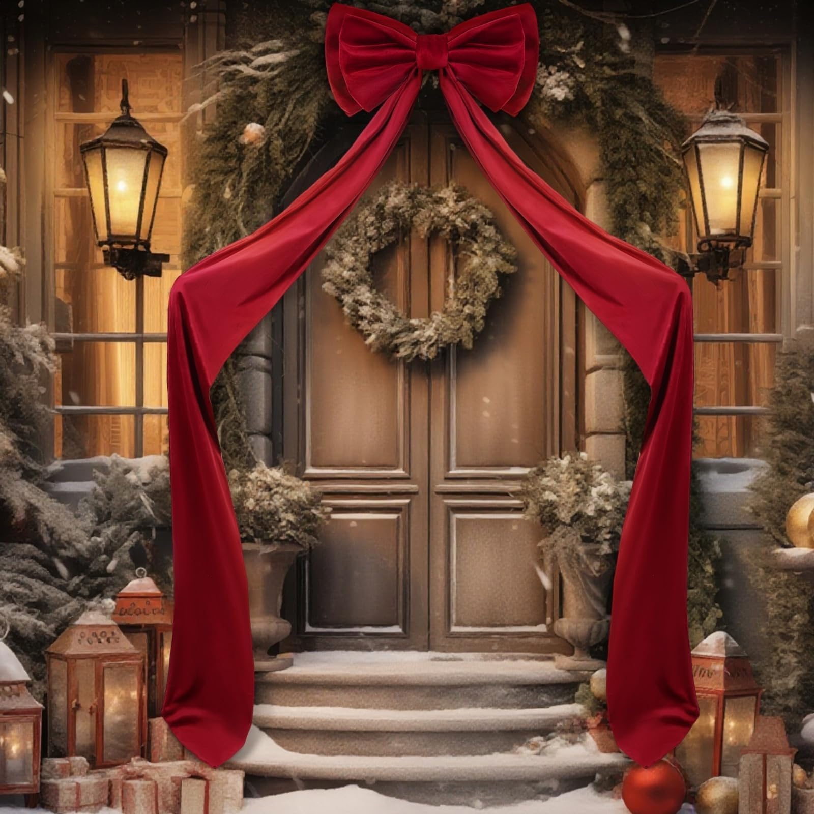 Arco Topper Dell'albero Di Natale, 47X190cm Extra Grandi in Velluto Rosso Per Casa Toppers Albero Di Natale Ghirlanda Per Camera Da Parete Arredamento Per Feste (Marrone)
