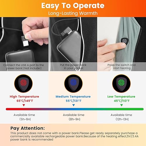 Miniatura 2 de ISOPHO Heated Vest for Men and Women, USB Charging Vest Heating for 8 Hours, Electric Heated Jacket