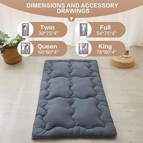 Miniatura 8 de SAPHREAS Japanese Futon Mattress Floor Mattress, 4" Foldable Roll Up Bed Mattress Topper with Elastic Straps, Tatami Mat Sleeping Pad for Camping,