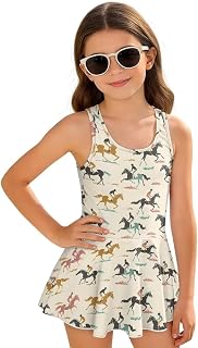 Girl Summer One Piece Swimsuits Swim Dress Lightweight Beach Party Bathing Suit with Skirt Quick Dry Swimwear