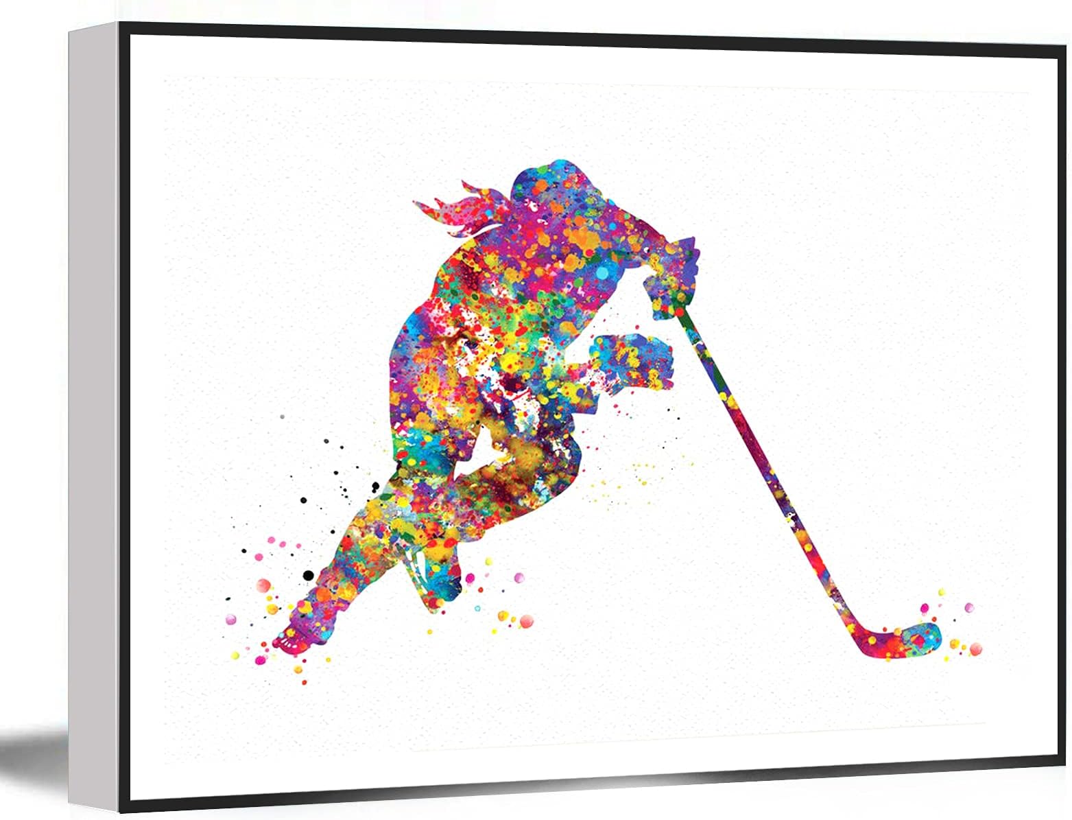 MODERN ARTWORK,Canvas Painting,Ice Hockey Player Girl Watercolor Print Ice Skating Skater Female Woman Mom Wall Art Dorm Decor Hockey Team Coach Sports Wall Art Decor,8''x12'' Framed Modern Canvas