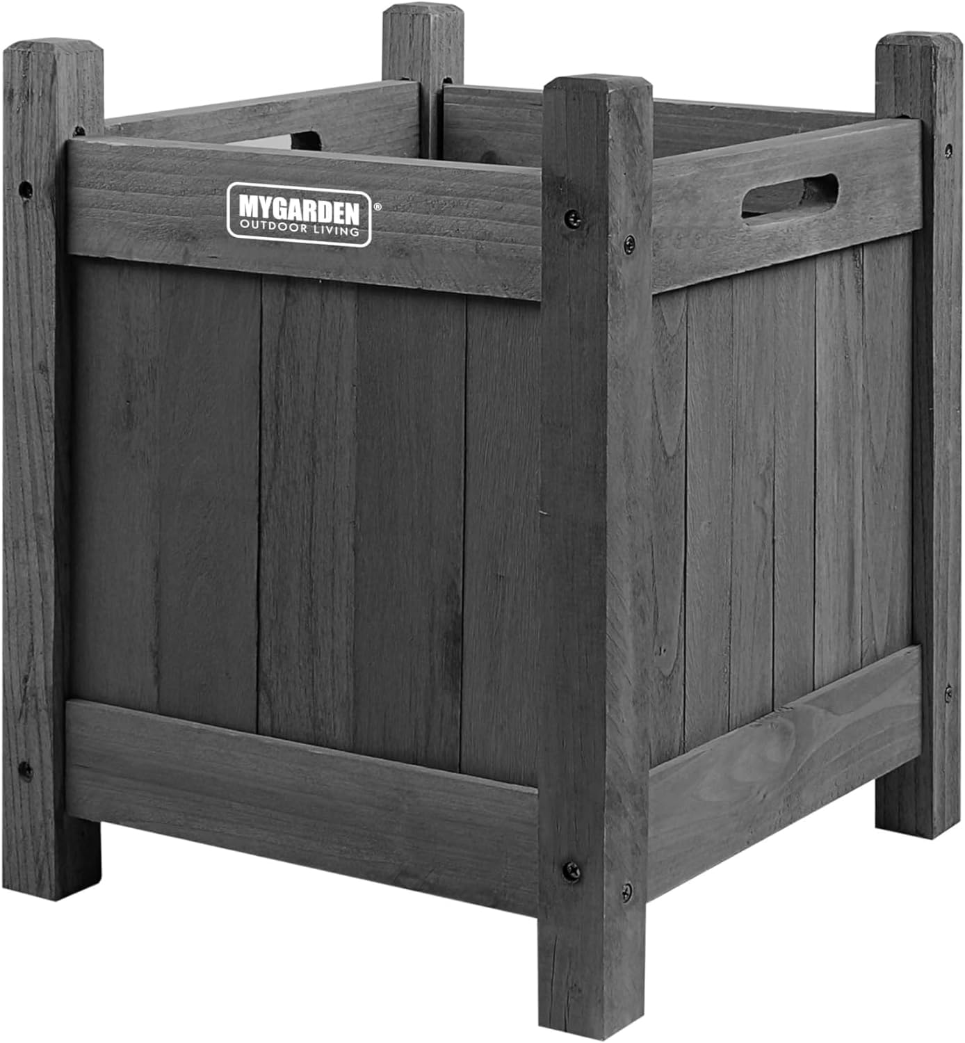 Wooden Square Planter With PE Liner - Heavy Duty Lightweight Raised Box for Garden, Patios & Decking - Easy to Assemble, Ideal for Plants, Shrubs, Flowers (1 x Grey Square)