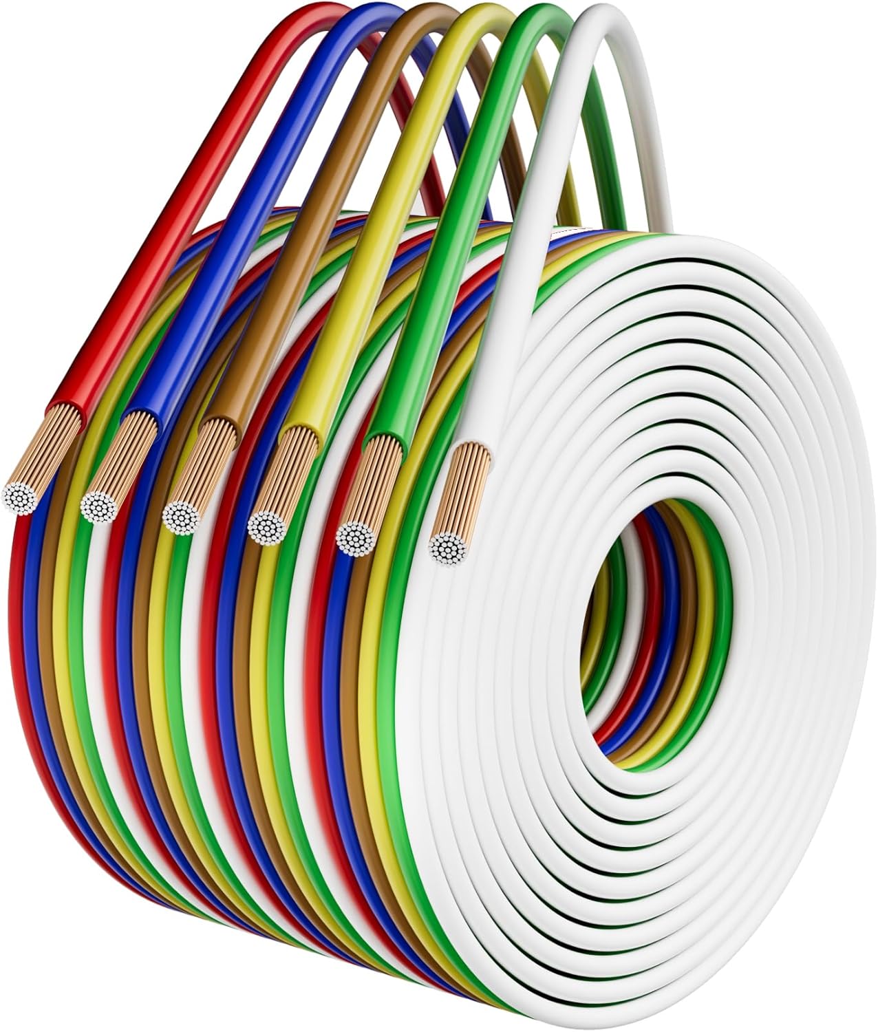 Enough Long 14 Gauge 100 Ft 6-Way Conductor Trailer Wiring Harness Bonded Spool, Stranded CCA Parallel LED Lamp Lighting Hookup Wire Cable Kit for RV Camper Boat Towing Automotive& All Basic 12V Needs