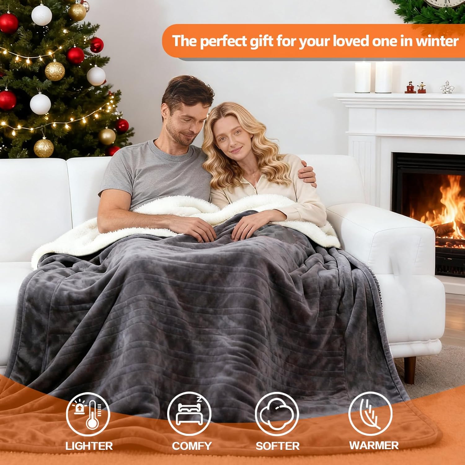 Electric Heated Blanket Queen Size 84''x90'' Soft Flannel & Sherpa Electric Blanket with 10 Heating Levels, Automatically Shut Down After 8h with Overheat Protection Machine Washable - Image 3