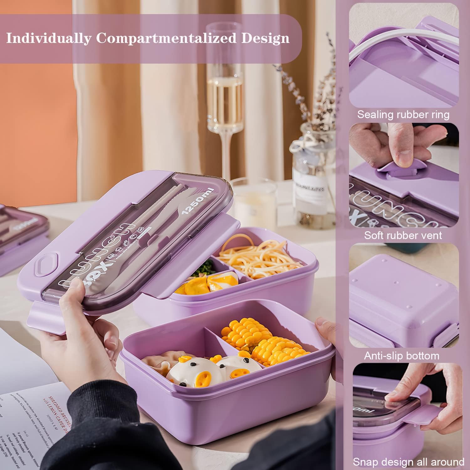 Food Container Bento Lunch Box for Hot Cold Food, 3 Compartments and Soup Thermos Cup,Lunch Bag,Spoon,Fork Leak Proof Food Jar for Office Picnic Travel Outdoors - Image 4