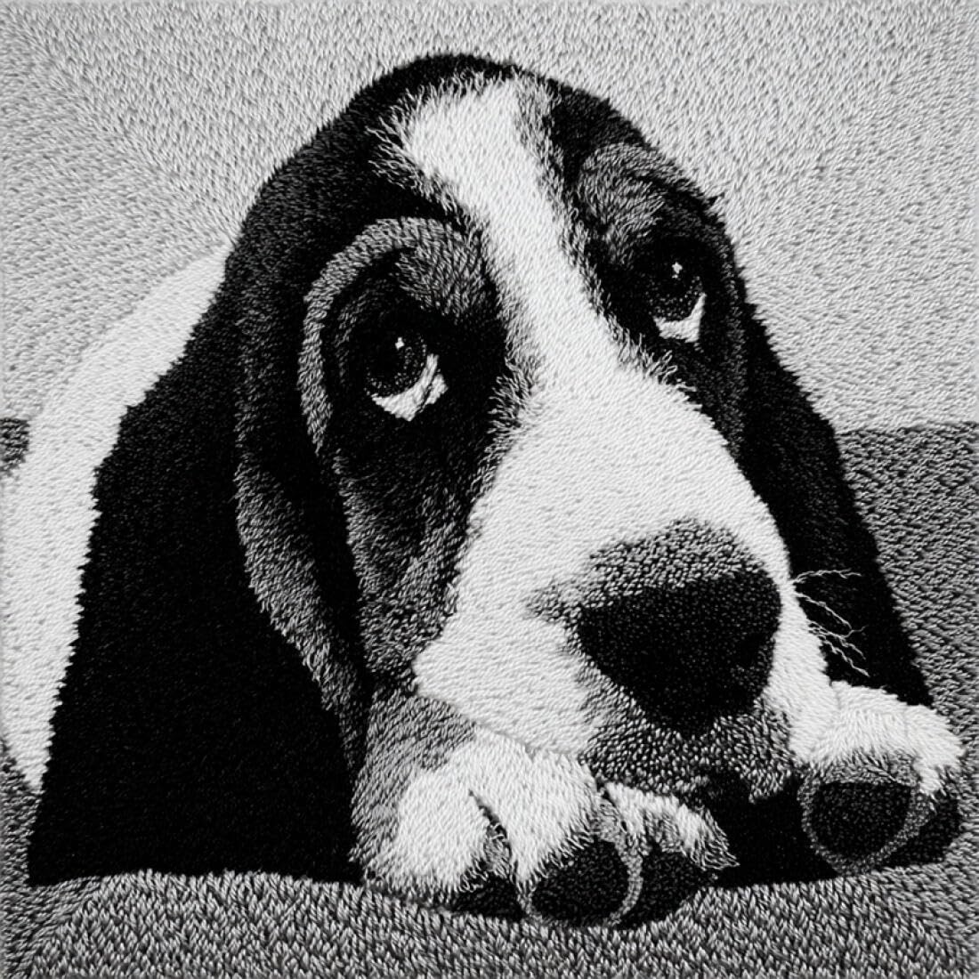 Kitquiver Animal Latch Hook Cushion Kits Cartoon Basset Hound DIY Tapestry Throw Pillow Cover Needlepoint Cushion Kits for Home Décor Needlework Kit for Beginners 17x17In