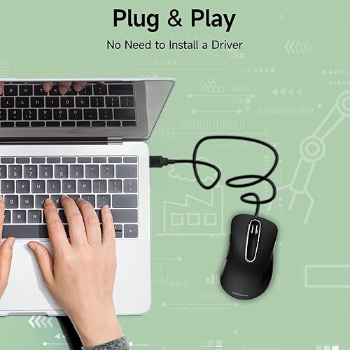 Miniatura 7 de memzuoix Ratón con cable, ratón USB para computadora de 1400 DPI, mouse óptico móvil de diseño ergonómico con cable de 5 pies para laptop, PC,