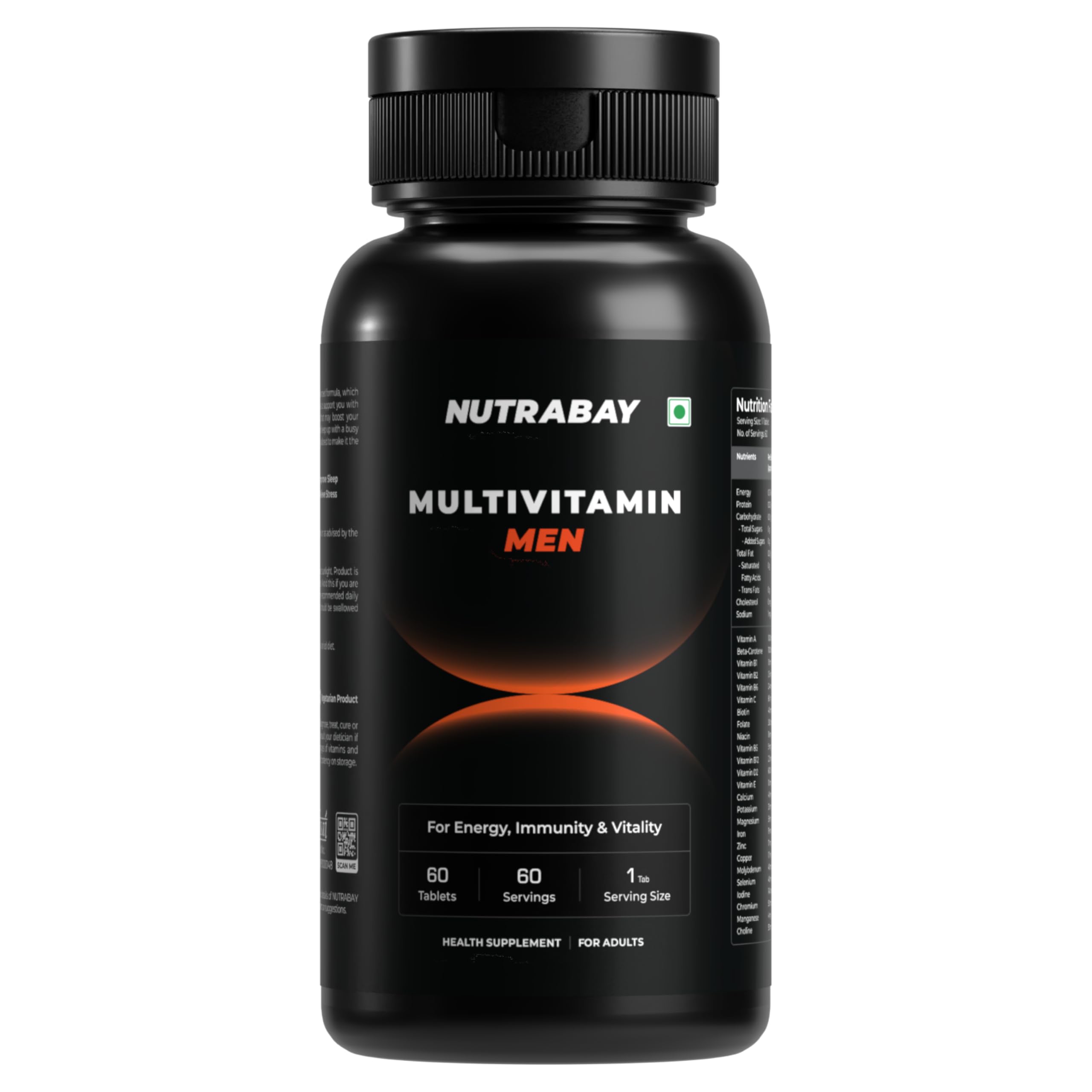 Nutrabay Pro Active Multivitamin for Men - 25 Vitamins & Minerals with Zinc, Vitamin C, Vitamin D and Multiminerals, Enhances Energy, Stamina & Immunity - 60 Veg Multivitamin Tablet