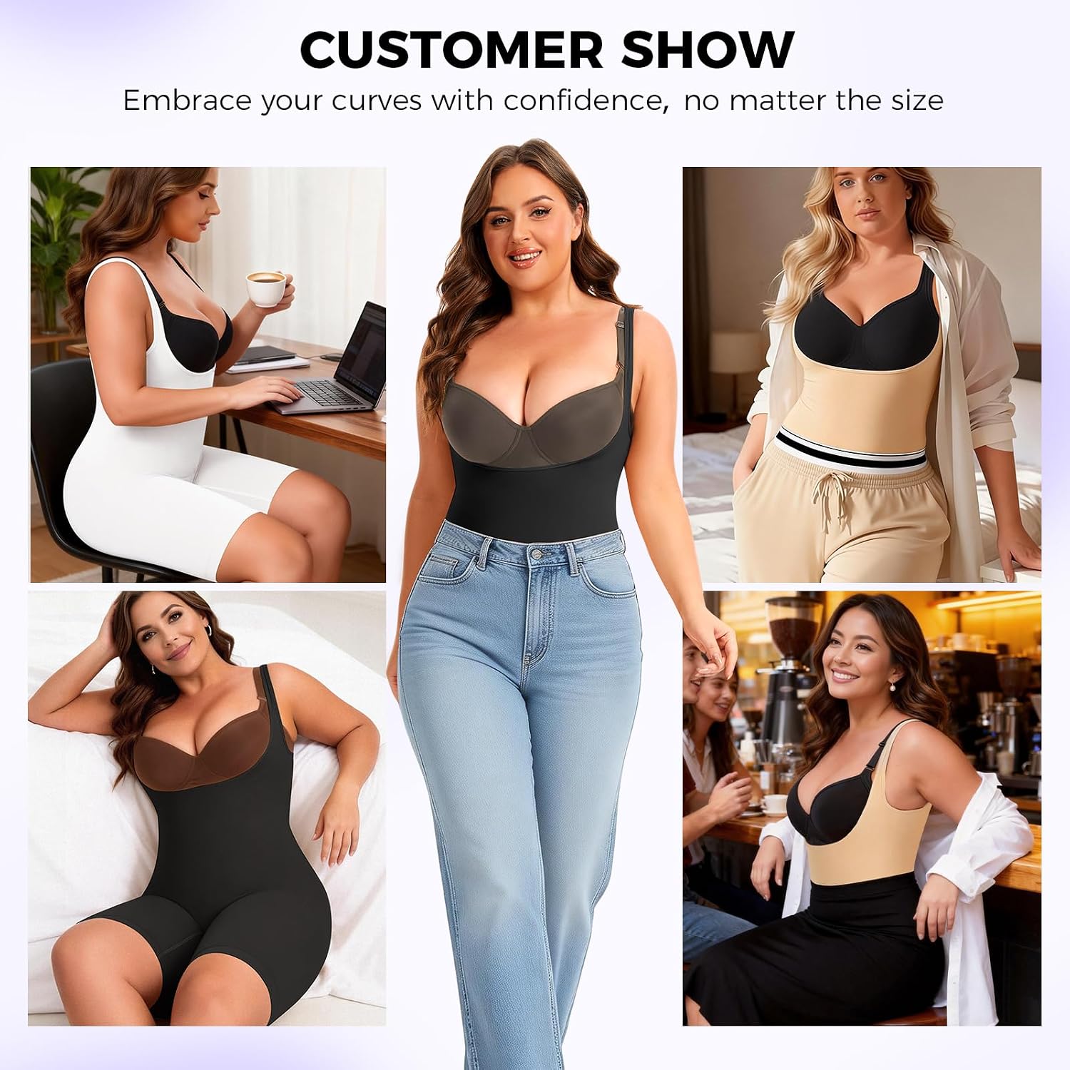 fortix Plus Size Open Bust Women Shapewear Bodysuit Tummy Control Body shaper Under Dress Faja Thigh Slimmer