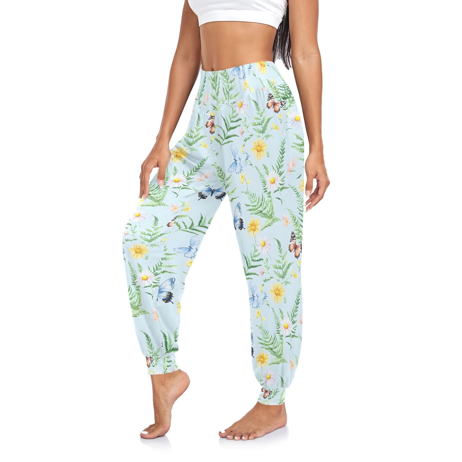 Watercolor Wildflowers Botanical Butterflies Women's Joggers Jogger Sweat Pants Lightweight Pants for Summer, M