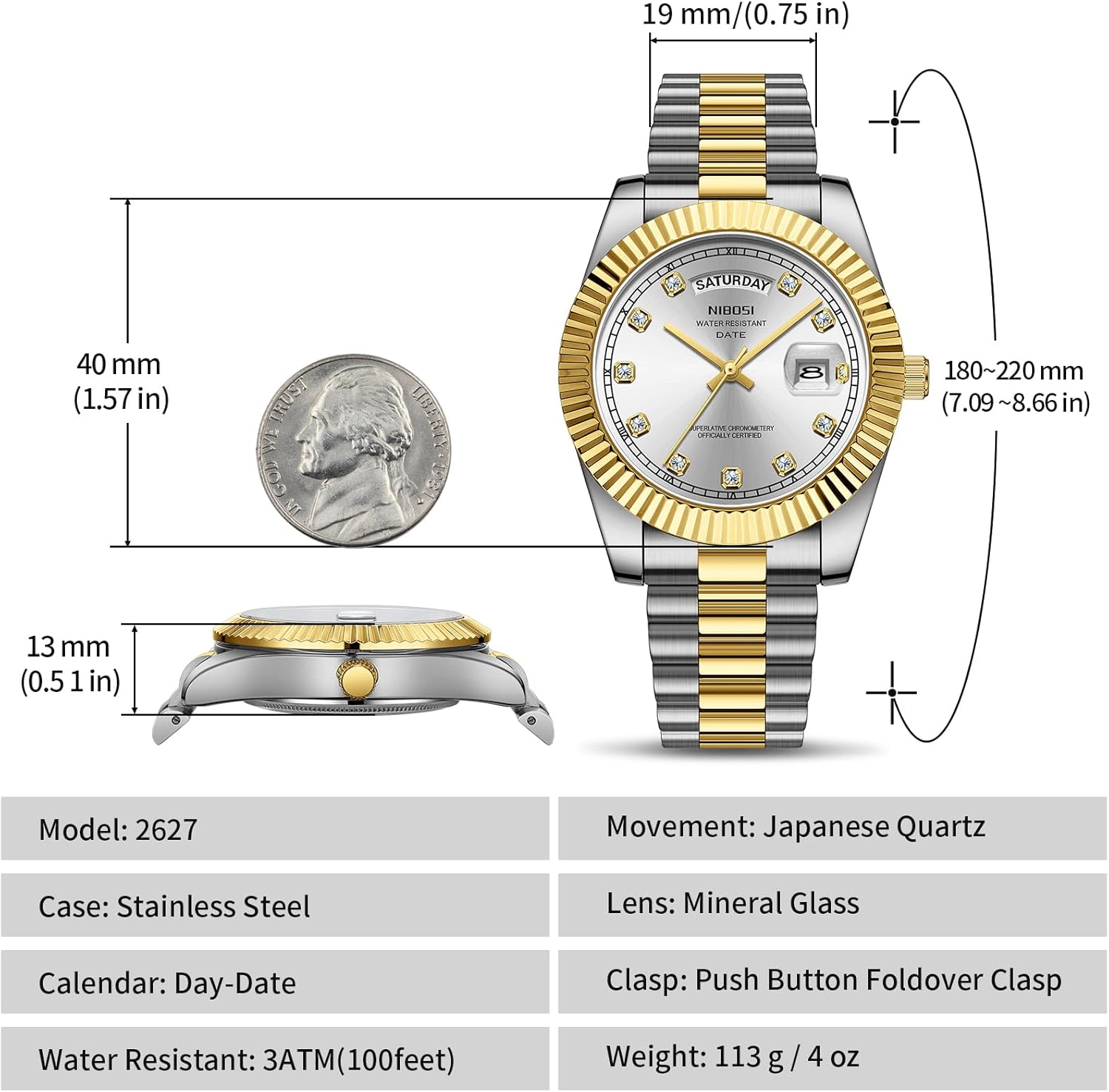 NIBOSI Men Watches Analog Quartz Stainless Steel Rose Gold Silver Watches for Men Waterproof Business Classic Desiger Wrist Watch with Day Date - Image 3