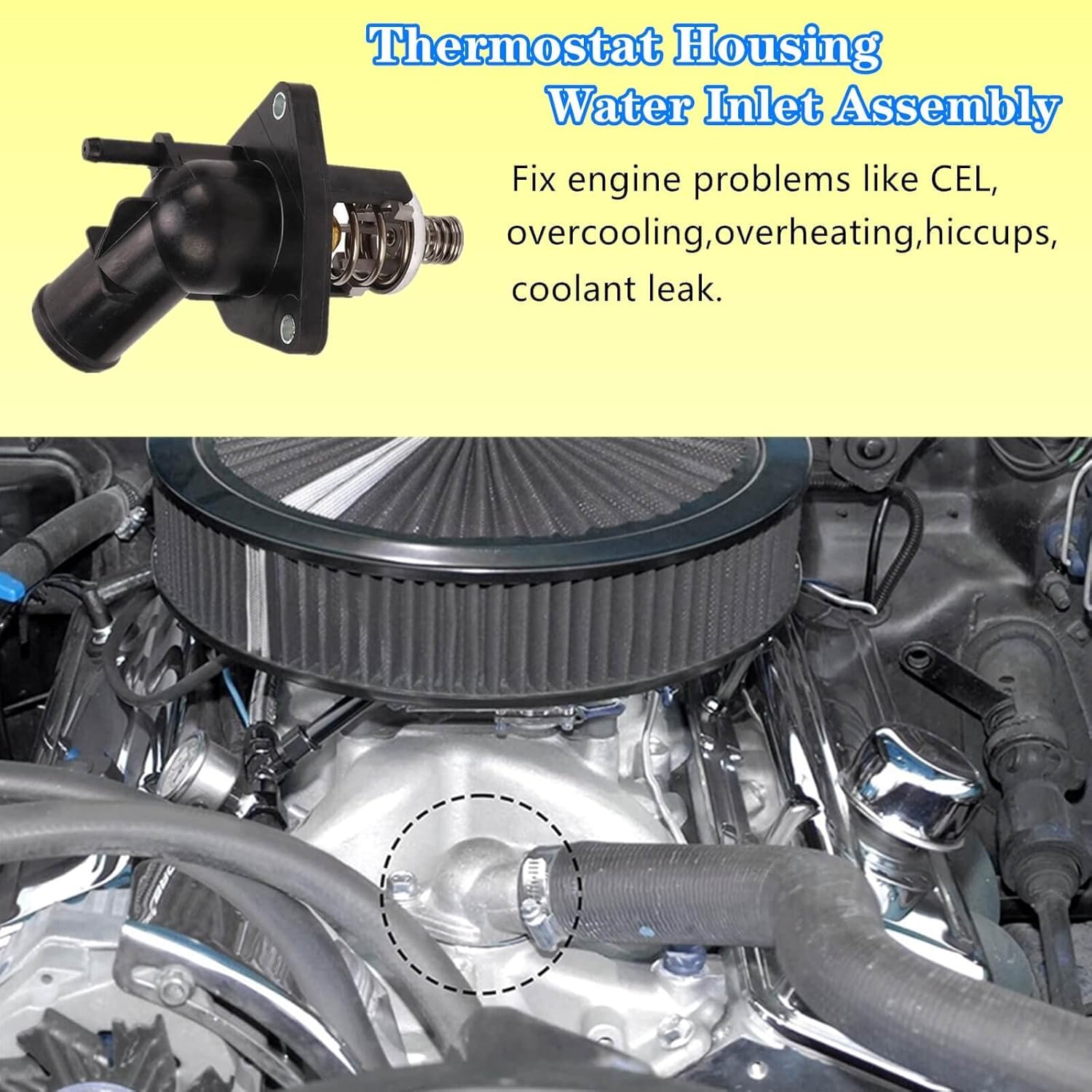 Thermostat Housing Water Outlet 15-11125,Compatible with 2014-2020 Chevy Silverado 1500 Suburban Tahoe GMC Sierra 1500 Yukon Yukon XL Cadillac Escalade Replace 12674639