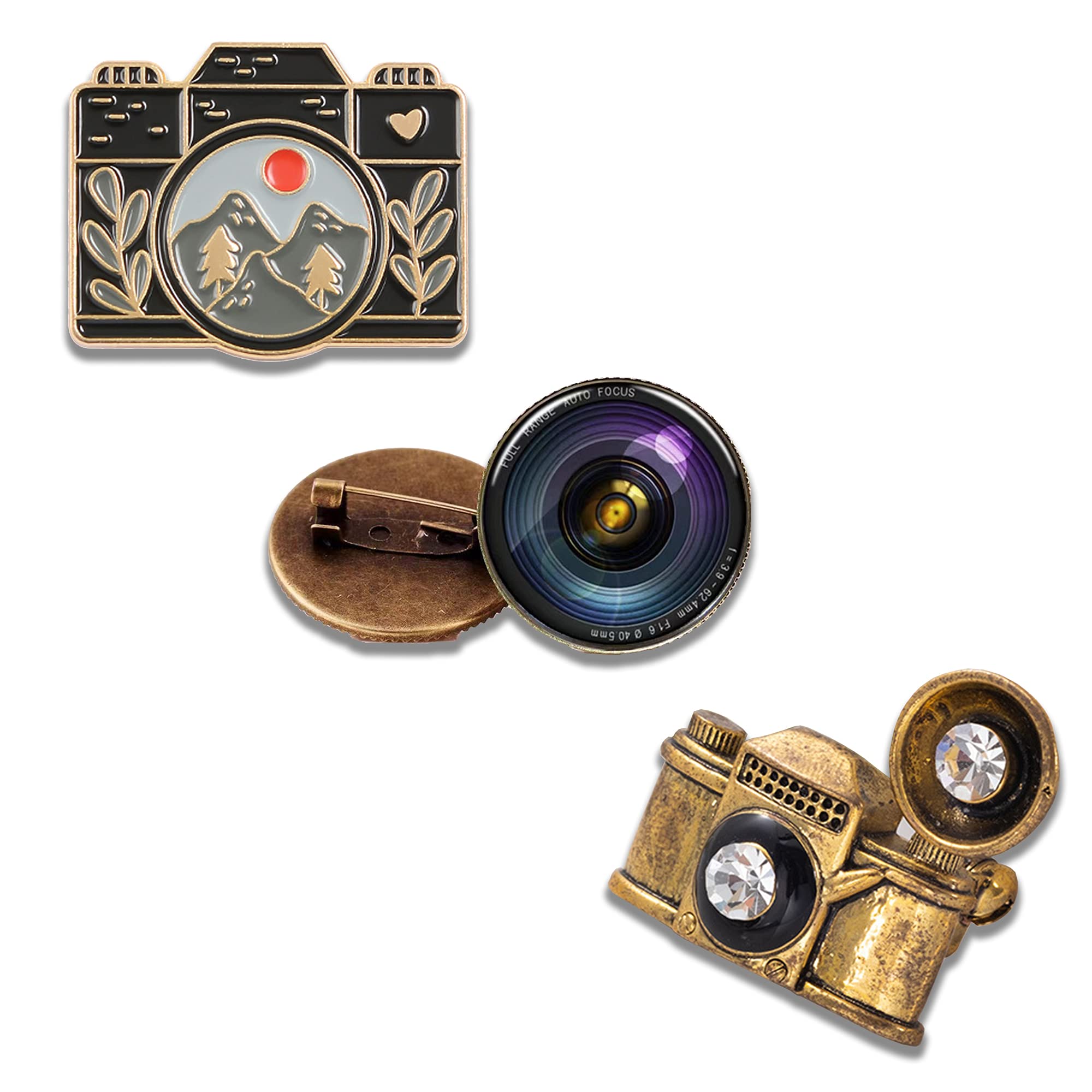 PinatelierCute Camera Enamel Pin Set for Backpacks Aesthetic Pins Funny Brooch Lapel Pins Accessory for Badges Hats Bags Photography Lover Gifts, Zinc, enamel