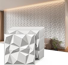 INMOZATA 12-Pack 3D Wall Panels for Interior Decor,11.8"x11.8"PVC Diamond Textured Wall Panels,10mm Thick Soundproof Waterproof Wall Sticker for Living Room Bedroom (White,D094-1)