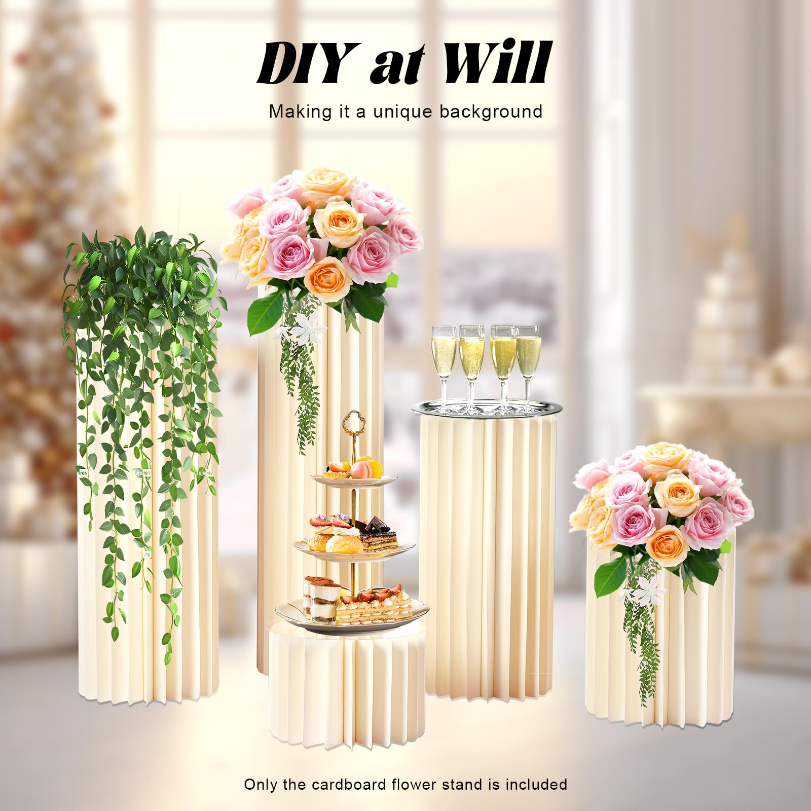 5 pezzi di cartone per matrimonio, colonna di fiori, vaso pieghevole, centrotavola 20/40/60/80/100 cm, supporto per fiori, colonna decorativa per matrimoni, feste, compleanni