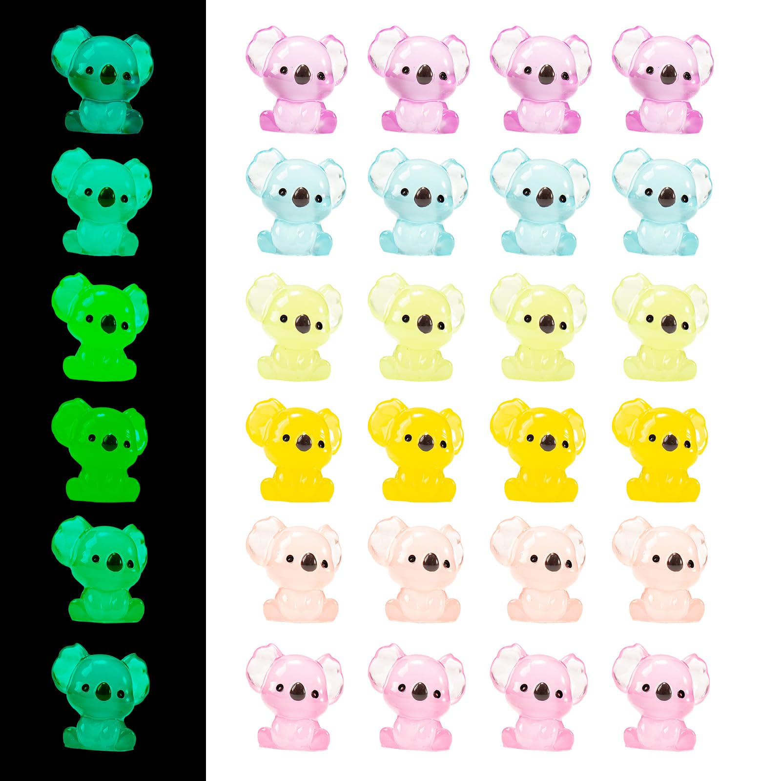 Gtudor Luminous Koala Mini Resin Koala, 24Pcs Figurines, Glow In The Dark Animal Ornament, Tiny Koalas Statues For Garden Micro Landscape Home