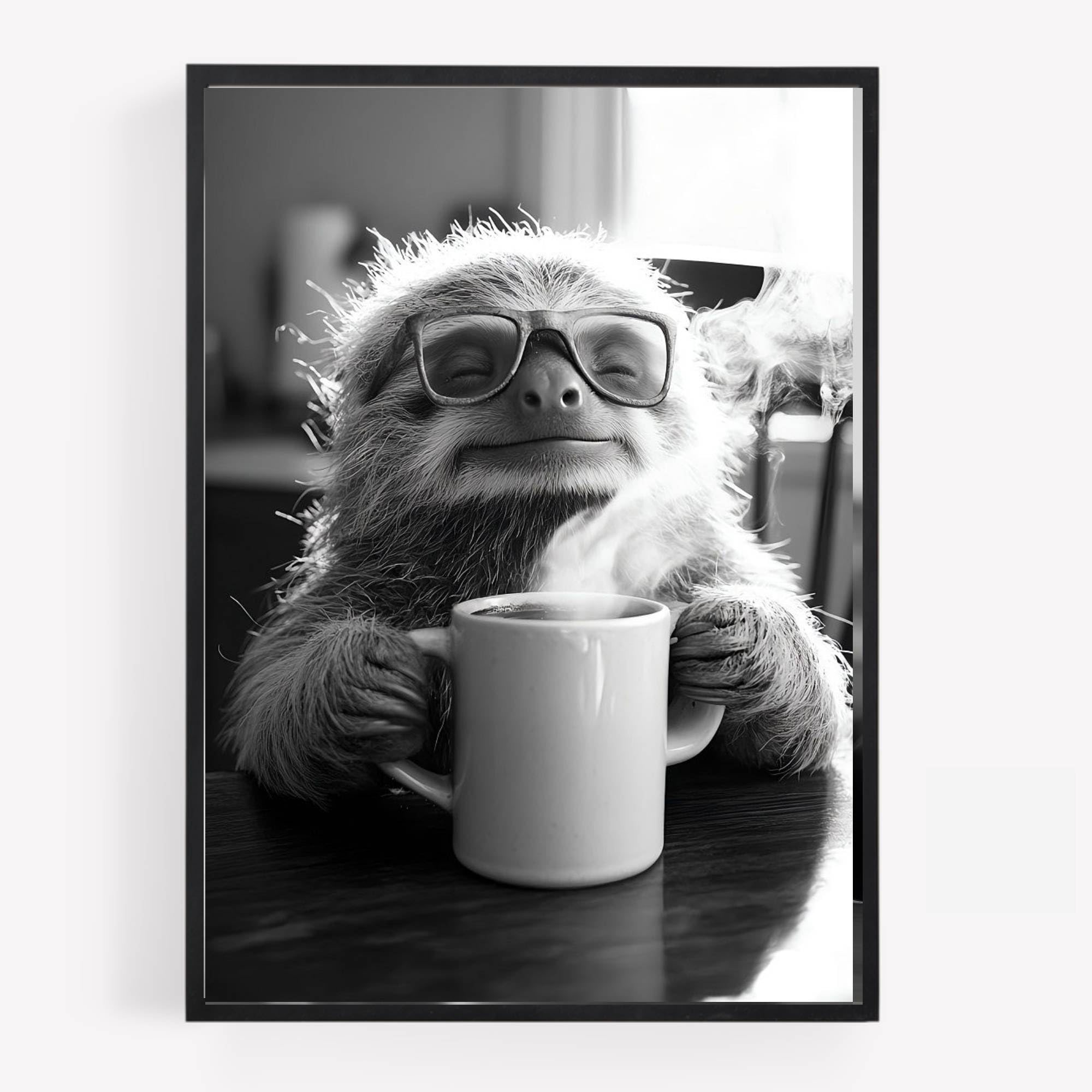 gfc Funny sloth drinking coffee Print Picture Poster kitchen A4 UNFRAMED wall art Home decor Decorating please be seated for entire performance
