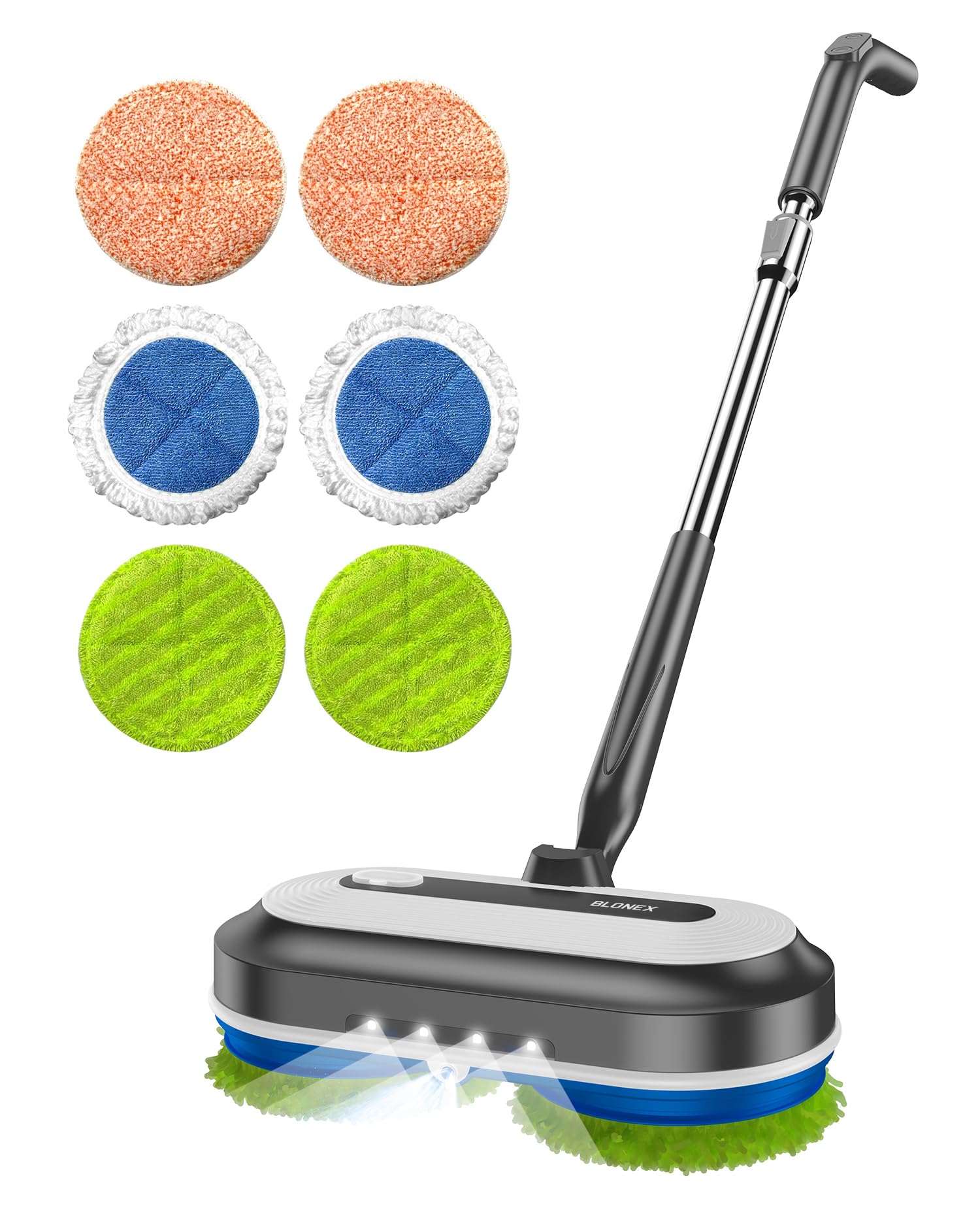 Cordless Electric Mop, Electric Spin Floor Mop with LED Headlights & Water Sprayer, Long-Lasting Battery, Large 290ml Tank, Self-Propelled Floor Cleaner with Adjustable Tube for All Floors