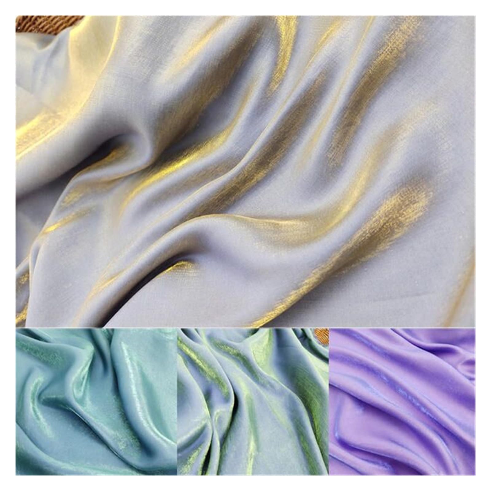Tissu satiné fluide haut de gamme multicolore irisé pour confection de robe de mariée de luxe