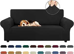KEKUOU Stretch Loveseat Sofa Cover Slipcover,Couch Covers for 2 Cushion Couch Sofa (55"-78") Furniture Protector Sofa with Elastic Bottom for Kids,Dog. Jacquard Small Checked (Medium,Black)