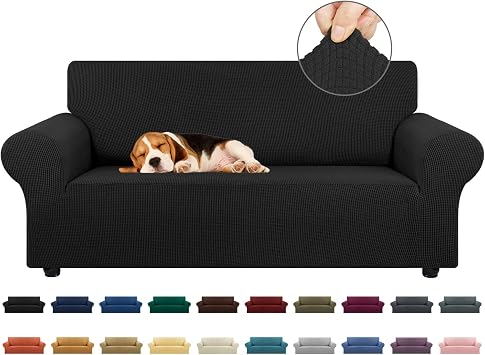 KEKUOU Stretch Loveseat Couch Cover, 2 Cushion Couch Slipcover,Black
