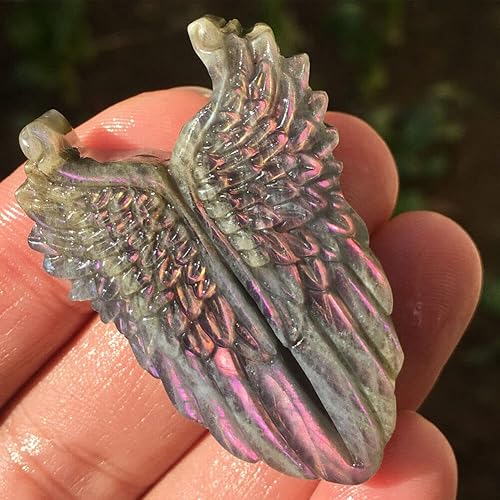 Miniatura 2 de TEAMWILL Natural púrpura labradorita cuarzo tallado a mano ala cristal Reiki curación 1PC