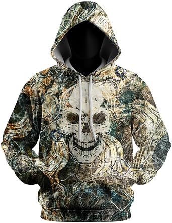 Mens Skull 3D Graphic Print Hoodie Sweatshirts Pullover Tops with Pocket