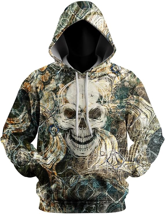 Mens Skull 3D Graphic Print Hoodie Sweatshirts Pullover Tops with Pocket