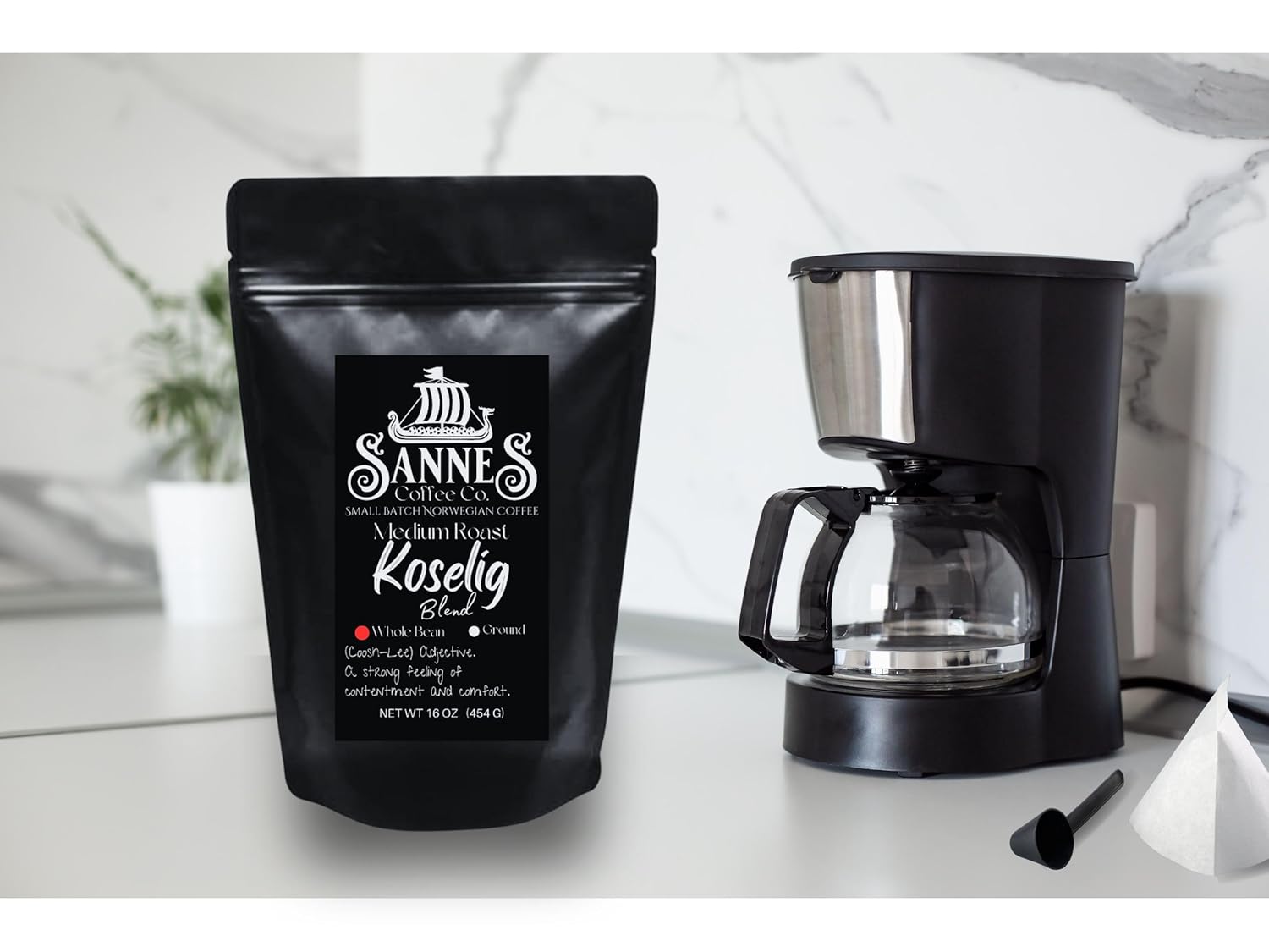 Sannes Coffee Co. Norwegian Coffee-Koselig Blend Medium Roast-Smooth Never Bitter-resealable Bag (Whole Bean, 16 oz)