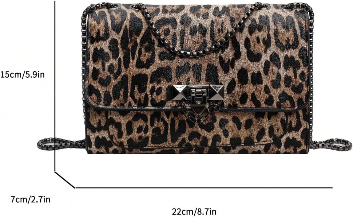 SweatyRocks Women's Leopard Print Flap Shoulder Bag Top Handle Leather Crossbody Purses with Chain Strap
