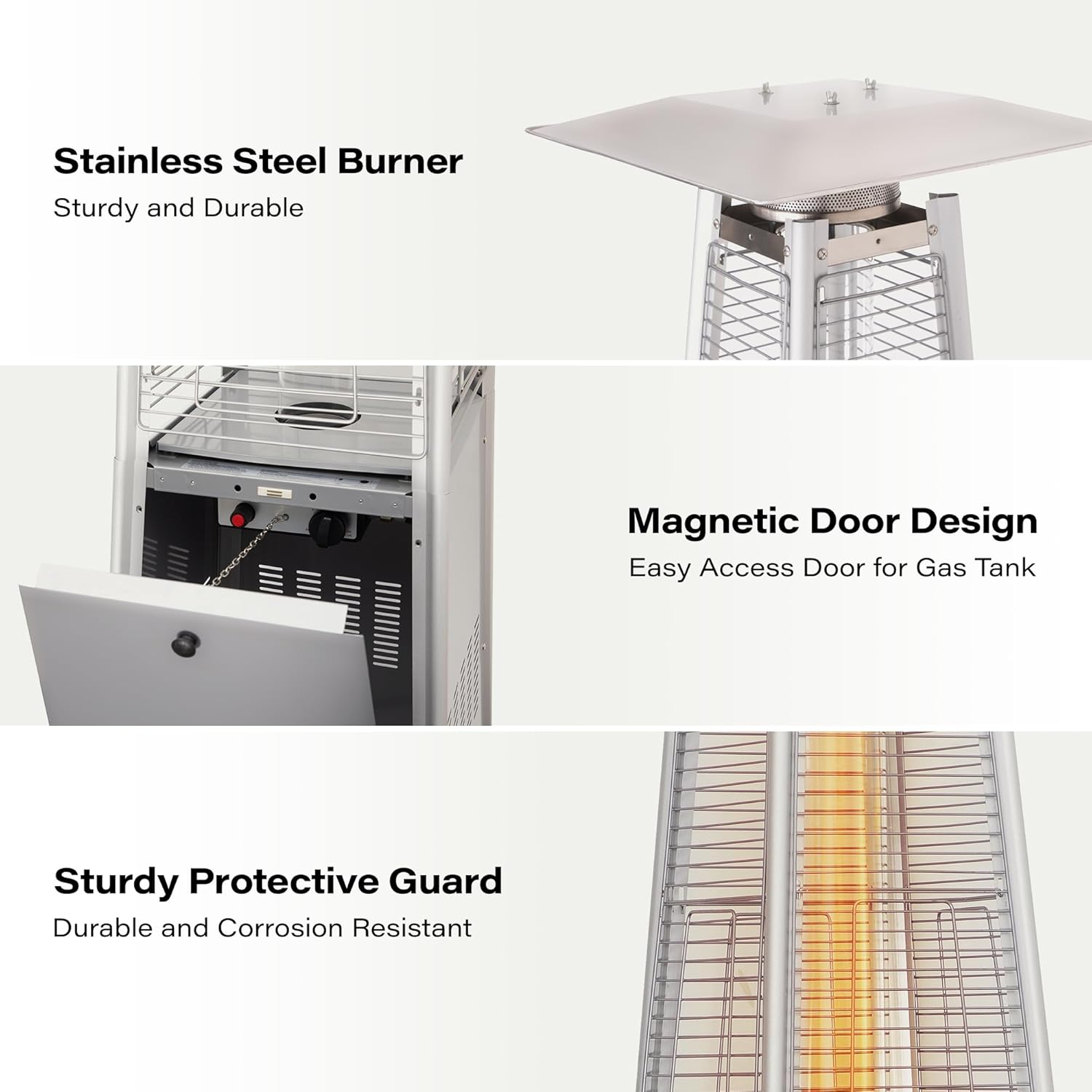 LAUSAINT HOME 48,000 BTU Pyramid Propane Heater – Outdoor Heater for Patio with Waterproof Cover & Wheels, 87" Tall Quartz Glass Tube Flame Heater for Deck, Garden, Party, Commercial, Restaurant