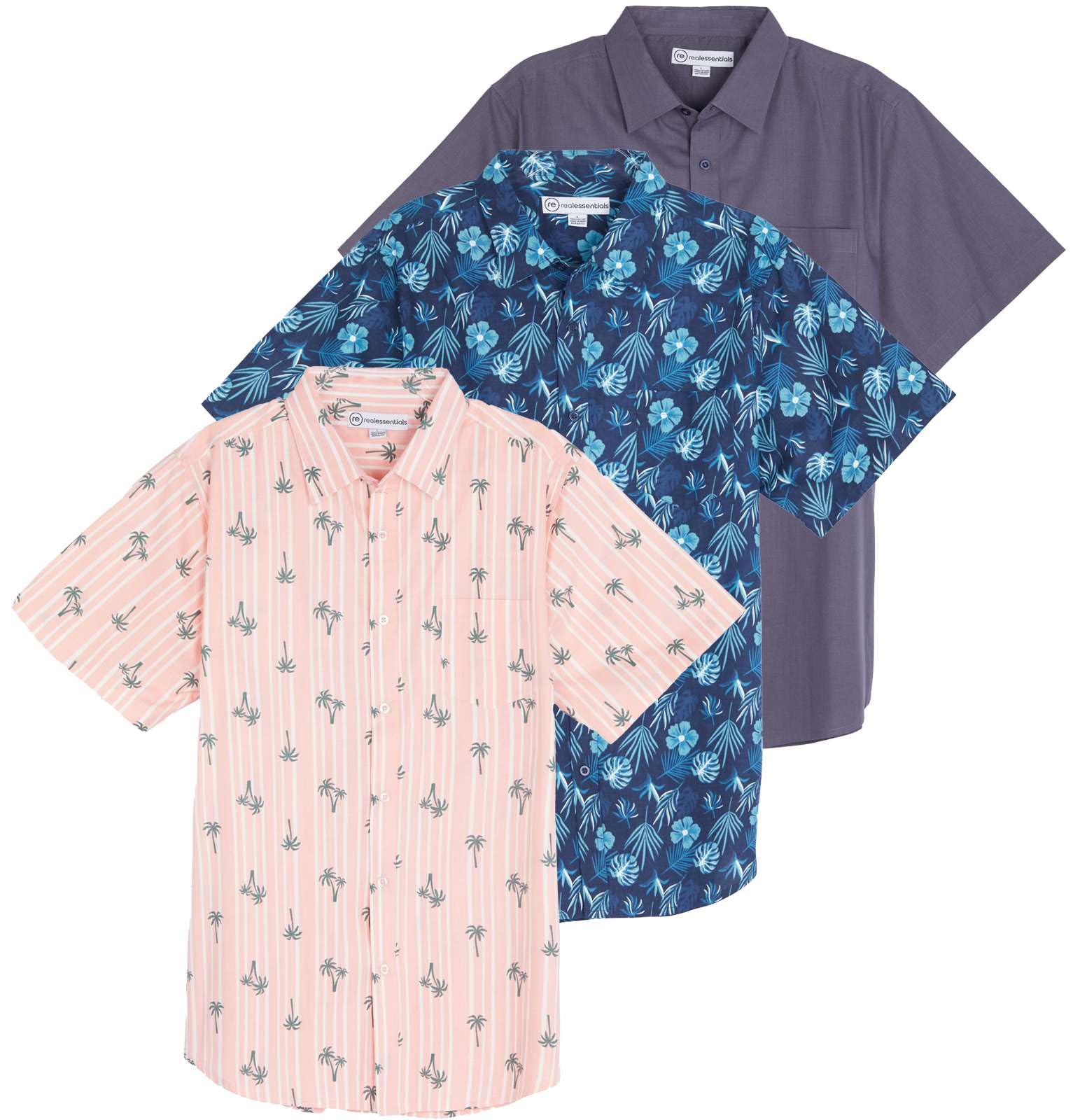 (Size 4X) Real Essentials 3 Pack: Men's Regular-Fit Short-Sleeve Poplin Shirt (Available in Big & Tall)