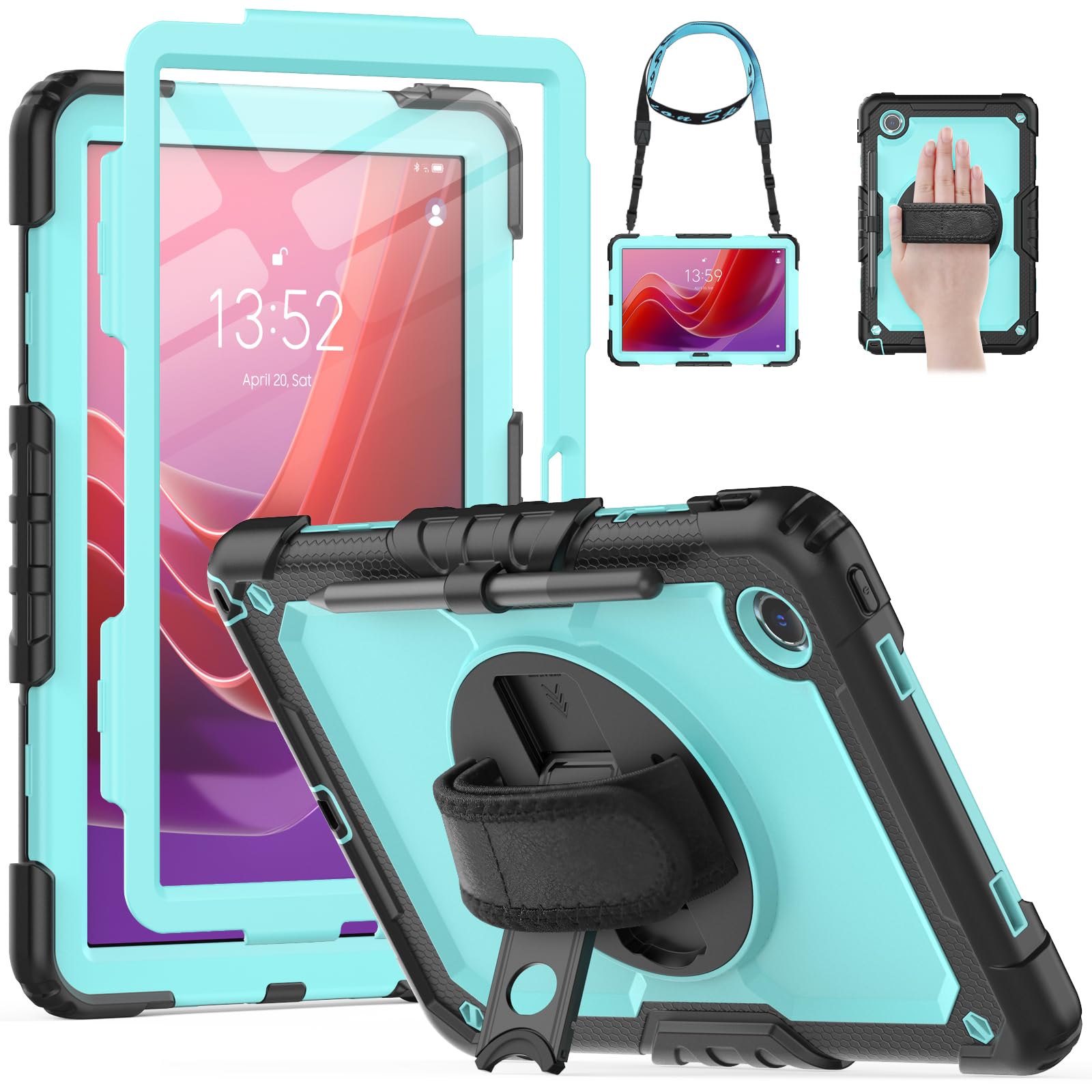 HXCASEAC Case for Lenovo Tab M11/K11 LTE 11’’ with Screen Protector/Pen Holder/Rotating Hand Strap/Stand, Protective M11 Tablet Case (TB-330FU/TB-