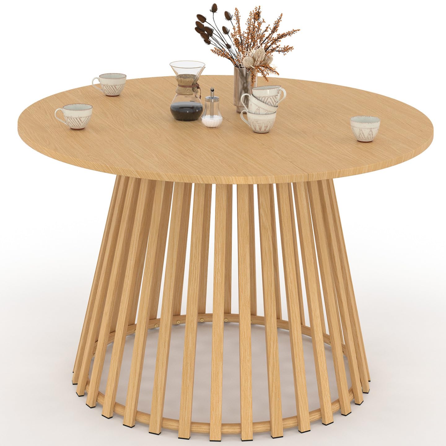 Table de Jardin Ronde SOLAL 120 cm 6 Personnes Pied Lattes Métal Effet Bois