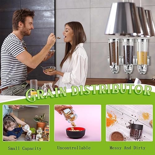 Miniatura 3 de Umigy Dispensador de cereales montado en la pared, dispensador triple de alimentos secos, máquina dispensadora de dulces, contenedor de