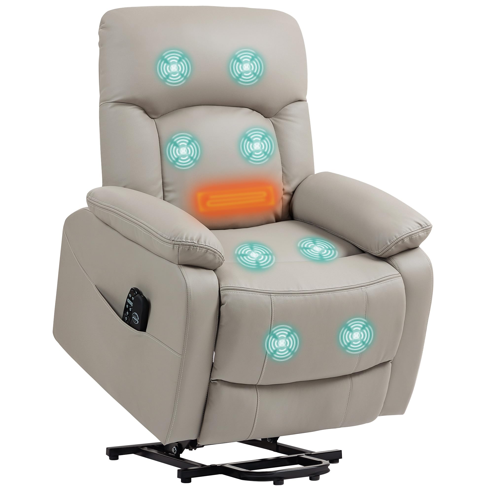 HOMCOM Fauteuil releveur électrique avec Fonction Massage et Chauffage, Fauteuil Relax électrique, Dossier inclinable, Ports USB, télécommande, Coussin à Ressorts, Repose-Pied et Poche latérale, Gris