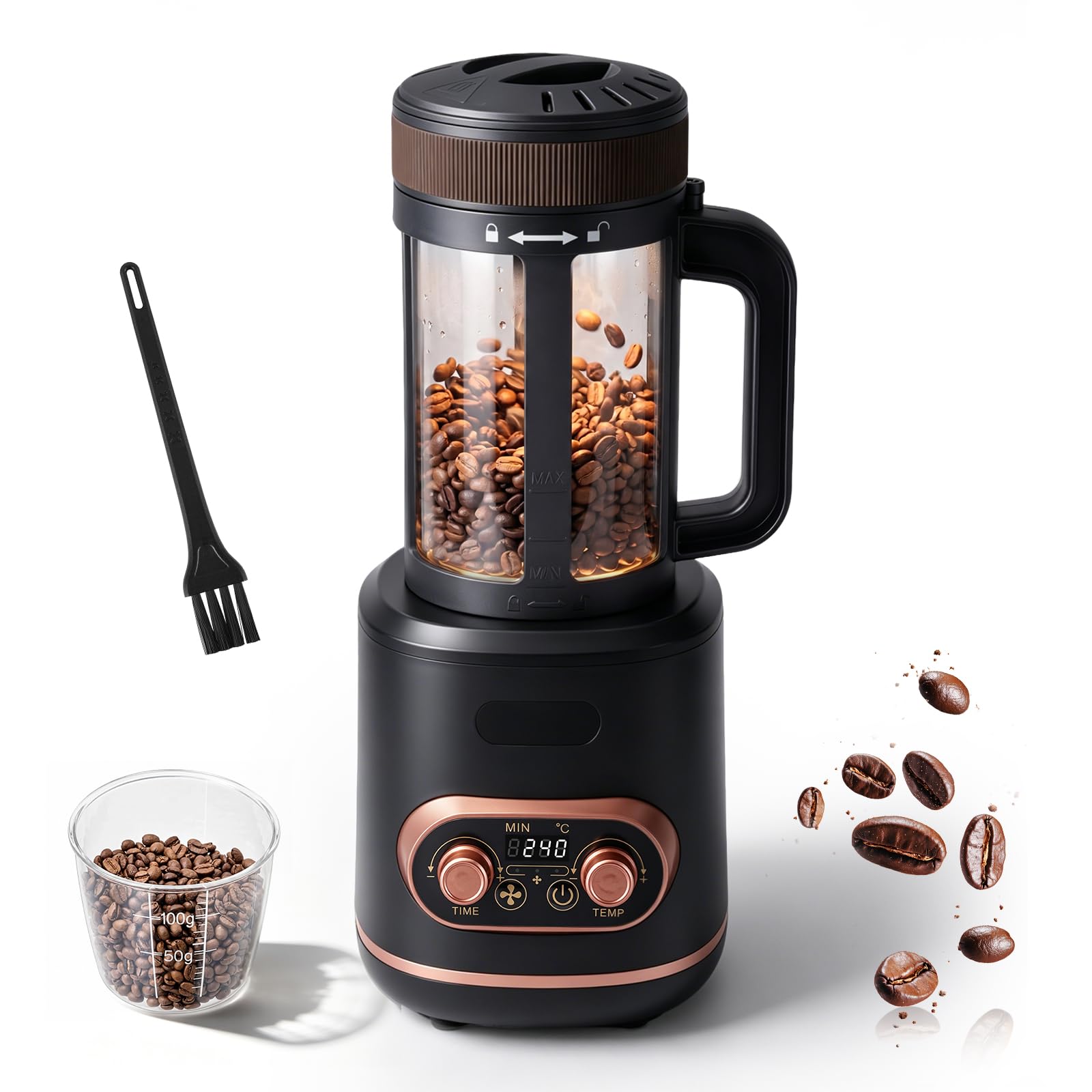 YUCHENGTECH Torréfacteur Café à Air Chaud 100g 2000W | Torréfacteur de Café Torréfacteur de Grain de Café Température et Durée Réglables avec Fonction de Refroidissement