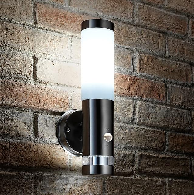 Auraglow Brushed Chrome Dual Function PIR Infrared Motion Sensor Detector LED Wall Light (Cool White)