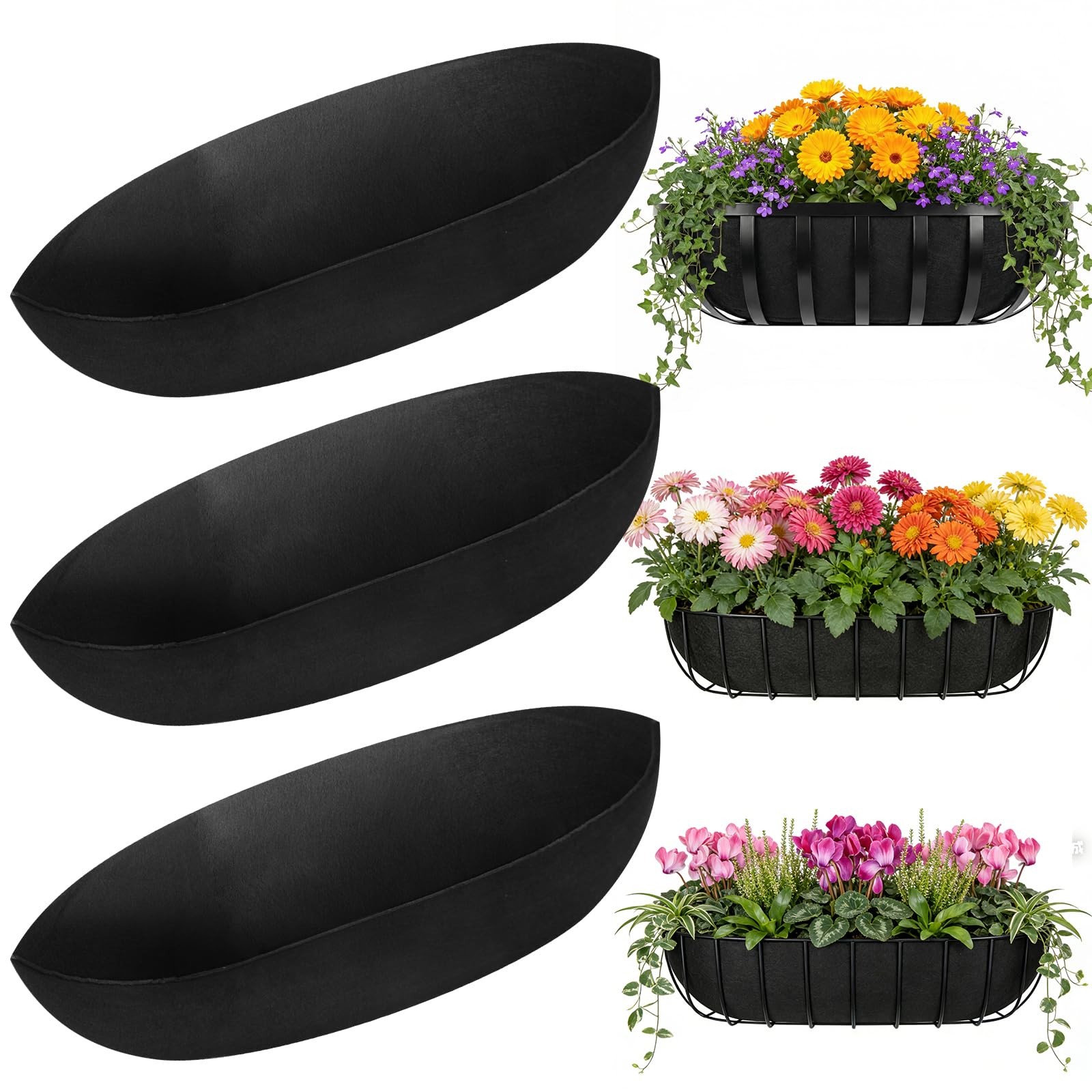 YUFFQOPC 3PCS Felt Trough Planter Liners,36 inch Window Box Liners,Wall Basket Liner,Non-Woven Liner for Garden Wall Hanging Planter Flower Vegetables Garden Fence Window - Avoid Bird Nesting